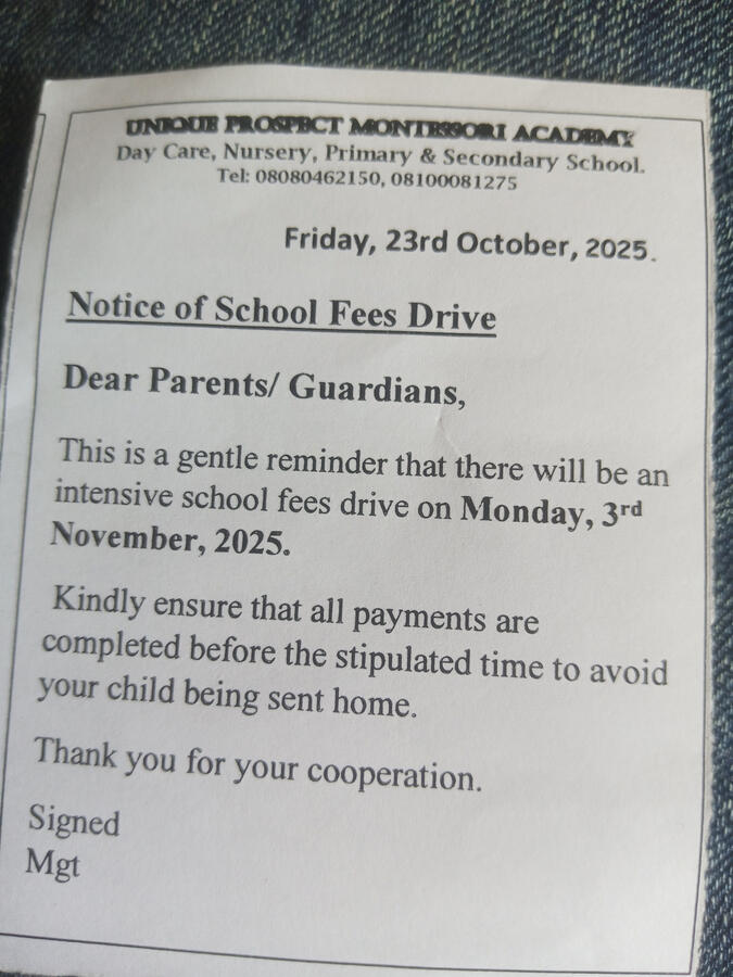 Message to parents